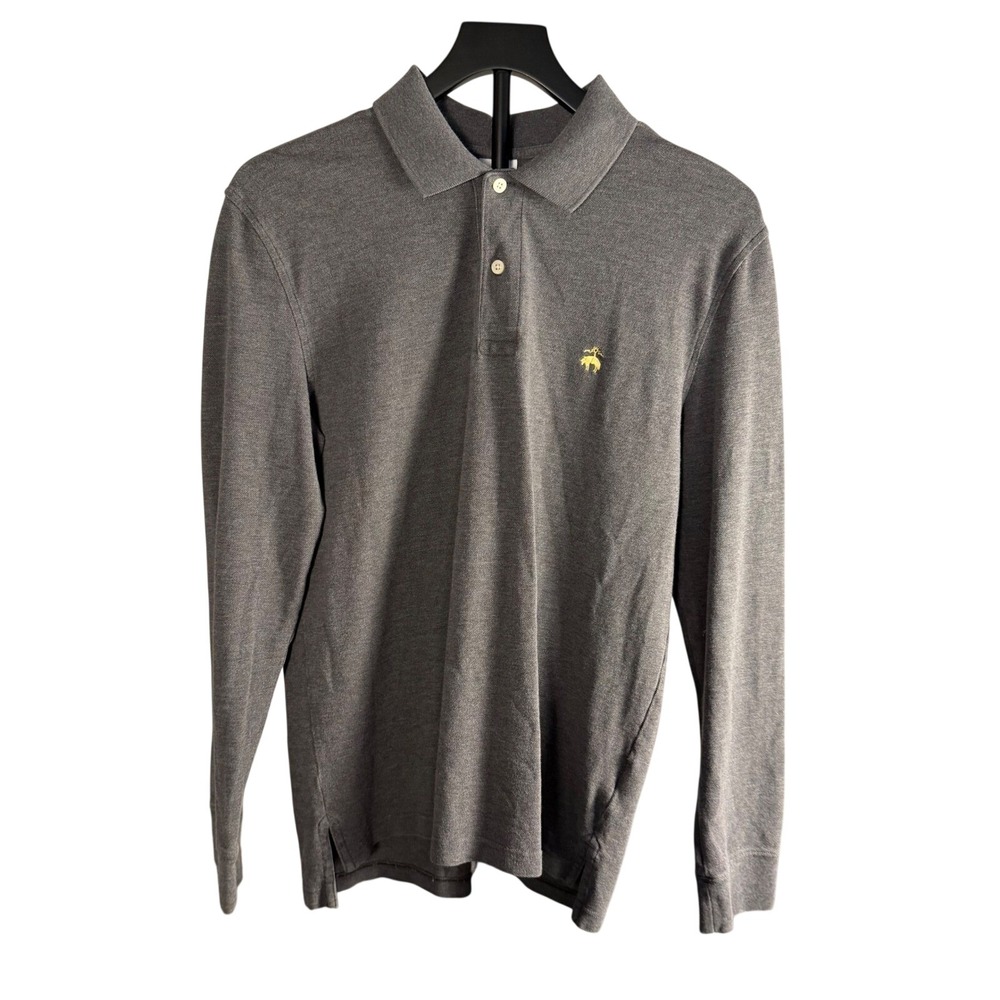 Brooks Brothers Mens M Slim Fit Performance Polo Long Sleeve Grey Supima Cotton